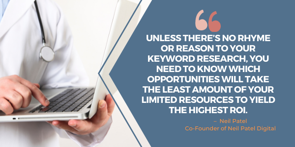 Unless there’s no rhyme or reason to your keyword research, you need to know which opportunities will take the least amount of your limited resources to yield the highest ROI