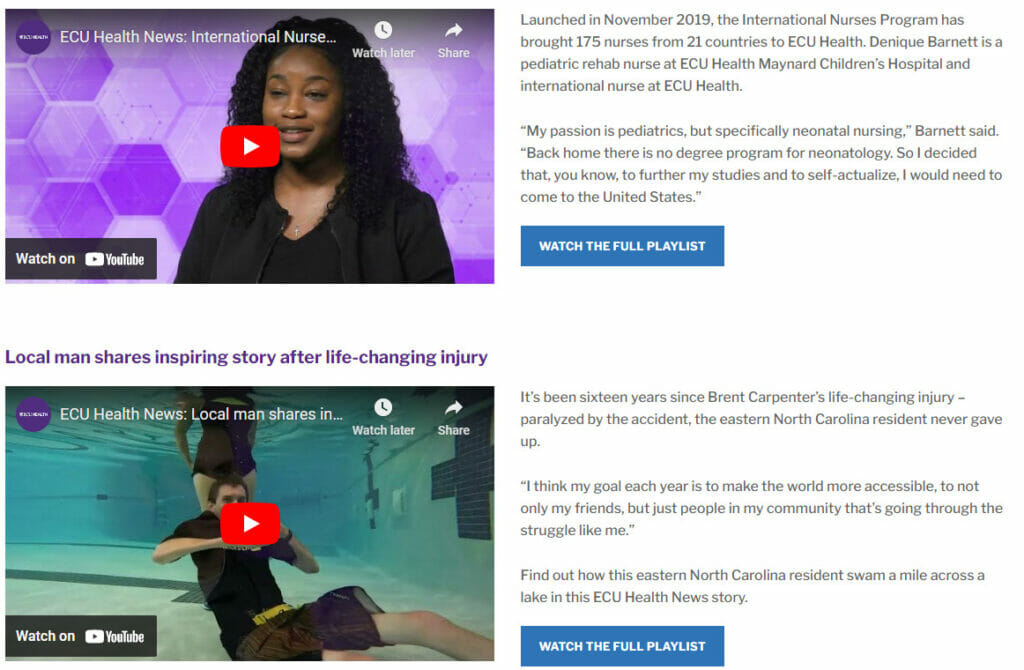 Embedded Videos on healthcare website